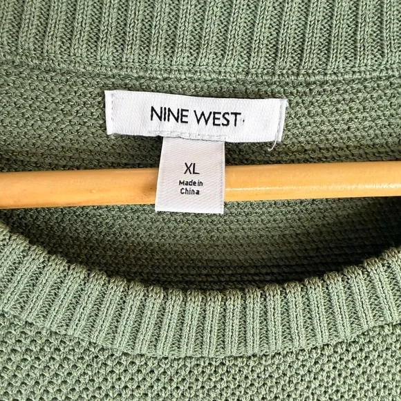 Nine West Puff Sleeve Textured Knit Sweater XL Olive Green - Picture 5 of 5